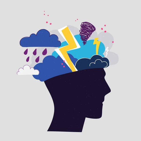 Mental Health Concept Abstract Image Head Bad Weather Thunder Clouds — Stock Vector