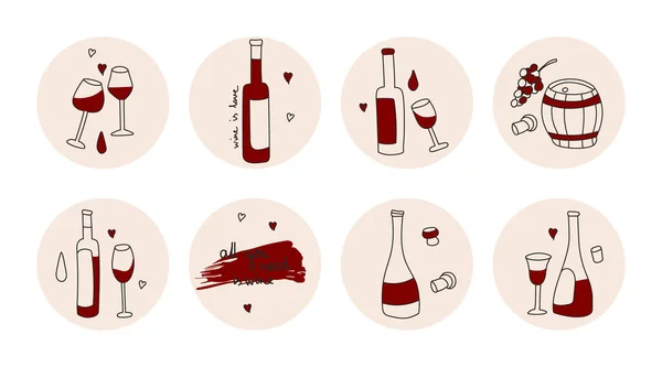 Destacan Portadas Posts Historias Para Redes Sociales Iconos Redondos Vino — Vector de stock