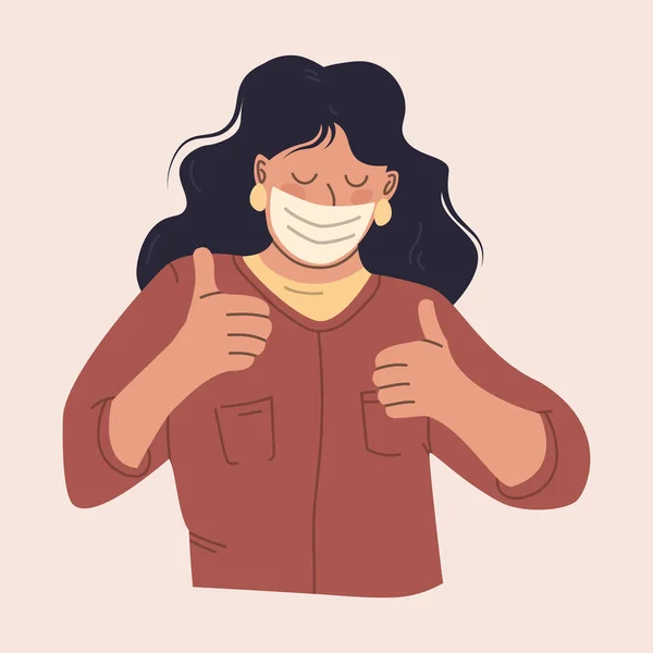 Mujer Joven Con Una Máscara Protectora Chica Feliz Está Usando — Vector de stock