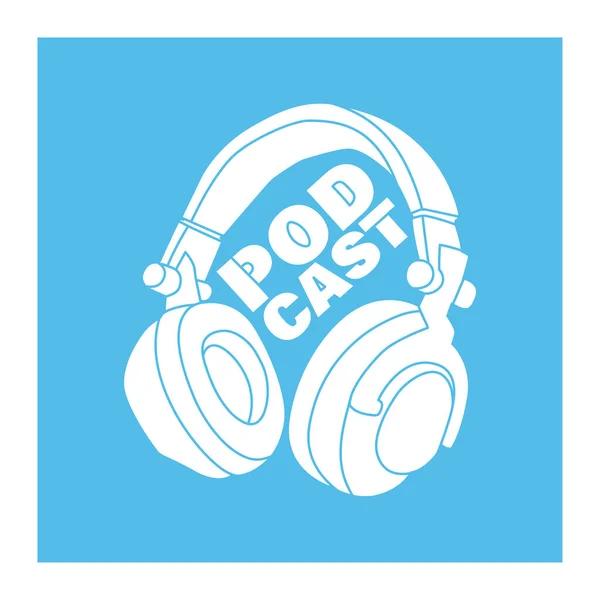 Obálka Vektorů Pro Podcast Show Ilustrace Stereo Sluchátek Ručního Kreslení — Stockový vektor