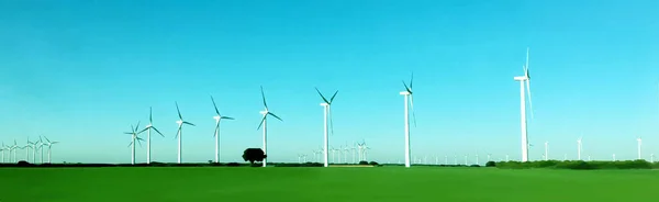 Ökologisches Energie Und Umweltschutzkonzept Windräder Erzeugen Strom Landschaft Und Himmel — Stockvektor