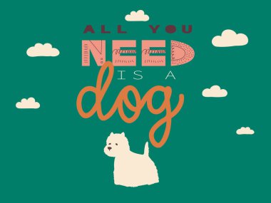 Köpek bakımı servisi. Saç kesimi ve kuaför salonu için resim. Evcil hayvan dükkanı için düz renk vektörü.