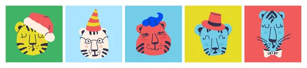 Conjunto Lindos Cachorros Tigre Dibujos Animados Ilustración Multicolor Vectorial Para — Archivo Imágenes Vectoriales