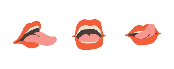 Набір Відкритих Ротів Жіночих Губ Зубів Язика Говорити Ротом Різних — стоковий вектор