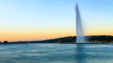 Jet D'eau Cenevre, İsviçre, gün batımı görünümü