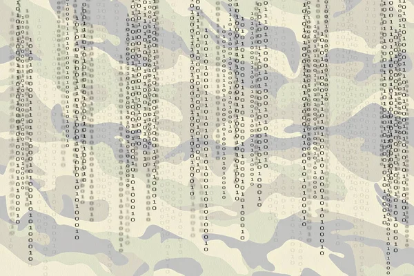 Binary code on military camouflage background. Hi - tech technology, army concept