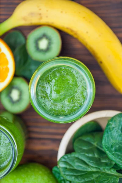 Blended smoothie with ingredients selective focus square image — Stock Photo, Image