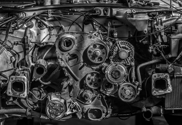 Open car engine.Black and White — Stock Photo, Image