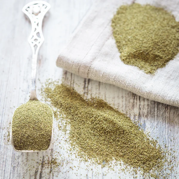 Kelp (algae) green powder healtly superfood — Stock Photo, Image