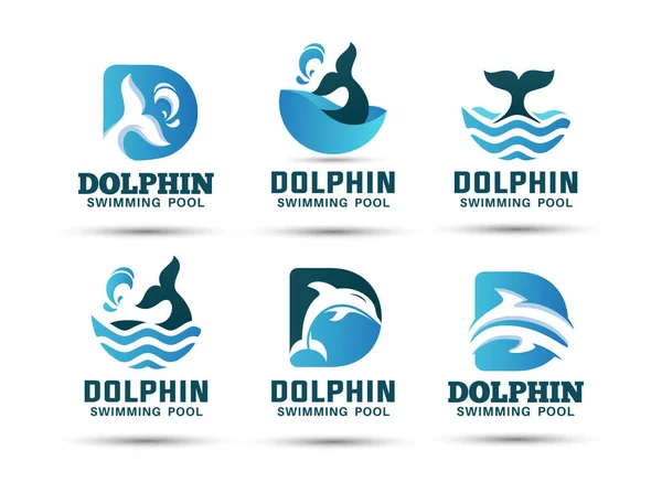 Diseño Del Logotipo Del Vector Piscina Delfín — Archivo Imágenes Vectoriales