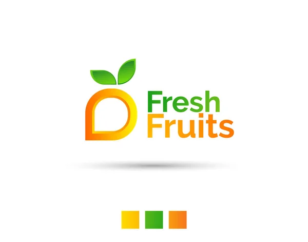 Fresh Fruits Vector Logo Design — Stock Vector
