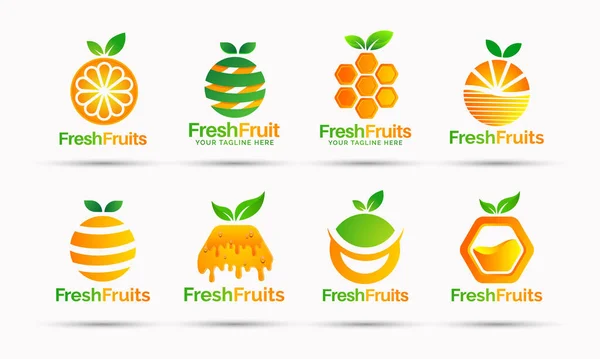 Fresh Fruits Vector Logo Design Bundle — Stock Vector