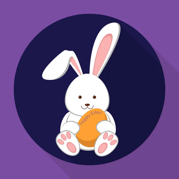 Conejo de Pascua sosteniendo un huevo. Ilustración plana . — Vector de stock