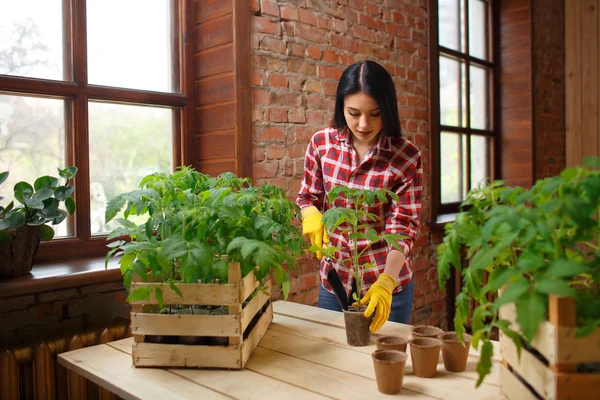 Retrato de una encantadora joven jardinería — Foto de Stock