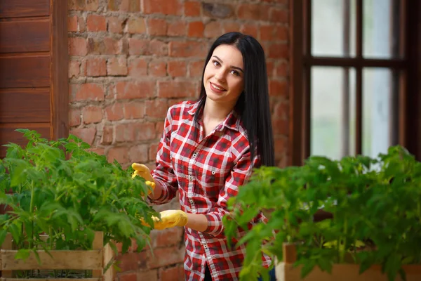 Affascinante giovane donna giardinaggio — Foto Stock
