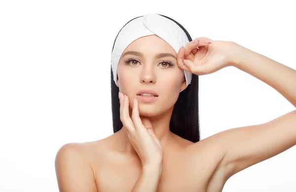 Beautiful Woman Cares for the Skin Face — Stock Photo, Image