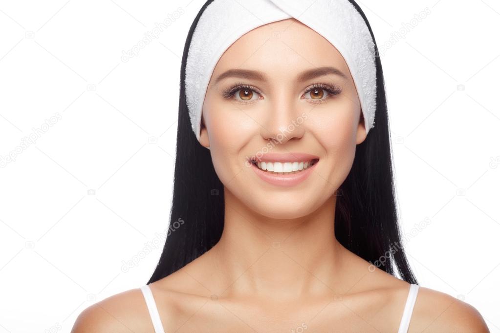 Happy Woman after Bath with Clean Perfect Skin