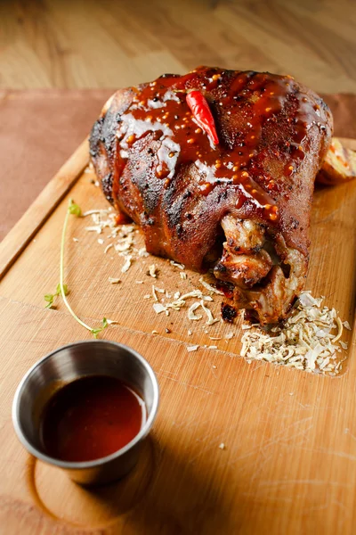 Baked meat with red chili pepper — Stock Photo, Image