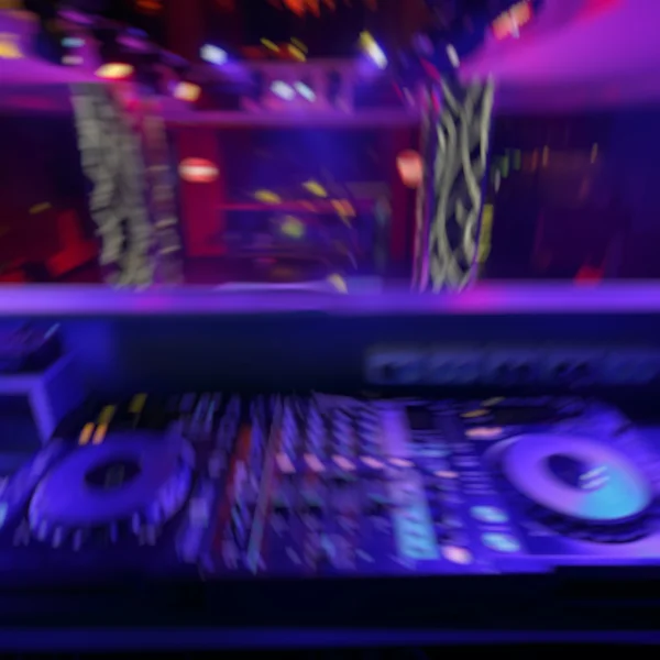 DJ mixer com luzes coloridas discotecas — Fotografia de Stock