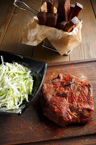 Delicious steak with red chili pepper — Stock Photo, Image