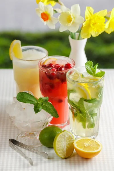 Tres vasos de bebida refrescante Mohito — Foto de Stock