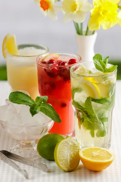 Tres vasos de bebida refrescante Mohito — Foto de Stock