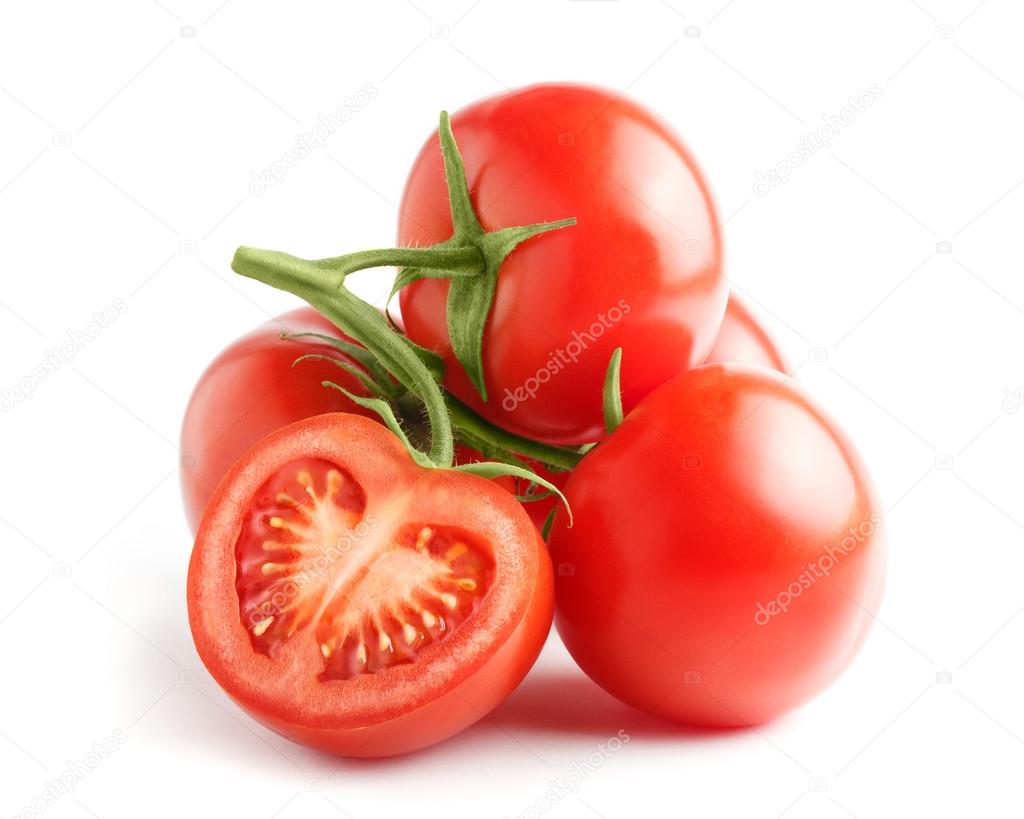 Fresh tomatoes on a green stem