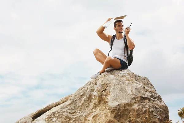 Young man tourist with a backpack — Stock Photo, Image