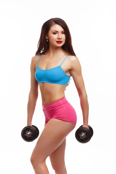 Fitness girl with dumbbells — Stock Photo, Image