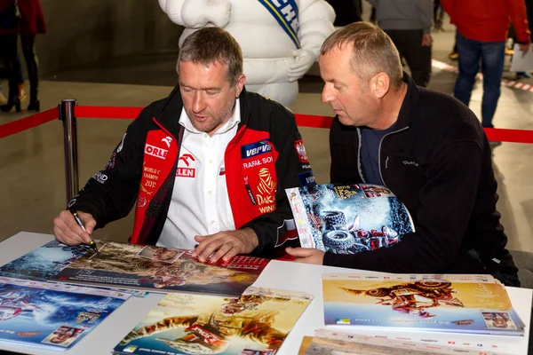 Rafal Sonik op de Warschau Moto Show 2015 in de Warschau-Expo in N Rechtenvrije Stockfoto's