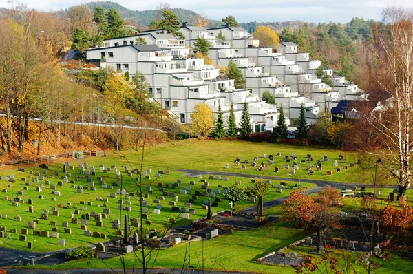 Top view of a settlement and cemetery — Stock Photo, Image