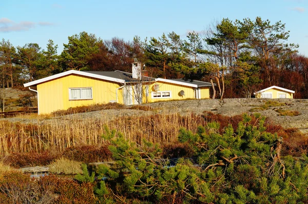 Yellow long-storied cottage — Stock Photo, Image