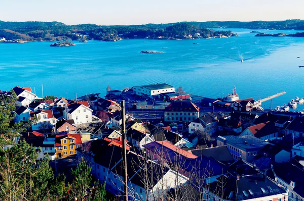 Bay with an old port over the fjord — Stock Photo, Image