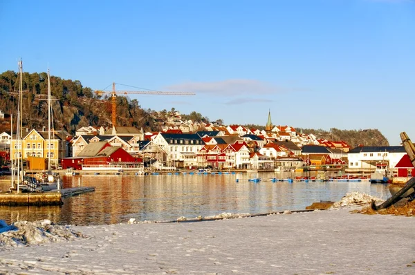 Background buildings on the banks of the fjord — Stock Photo, Image