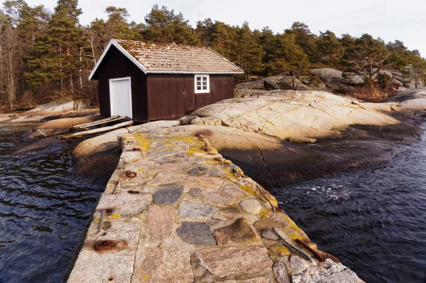 Dřevěná loď budova, Norsko — Stock fotografie