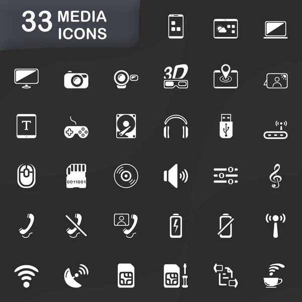 33 iconos de medios — Archivo Imágenes Vectoriales