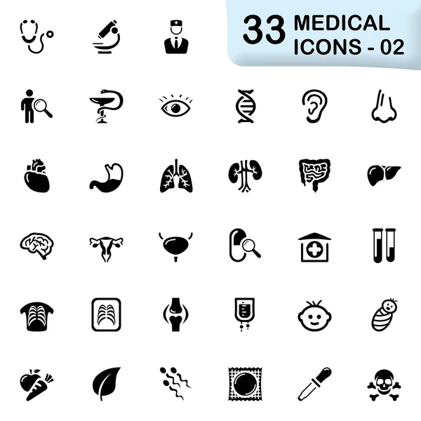 33 iconos médicos negros 02 — Archivo Imágenes Vectoriales