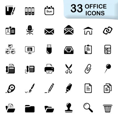 33 black office icons clipart