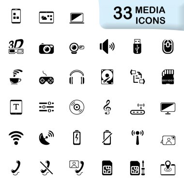 33 siyah Medya simgeler