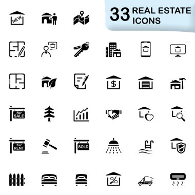 33 black real estate icons clipart
