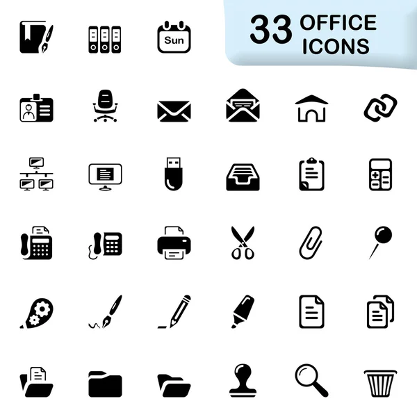 33 černá office ikony — Stockový vektor