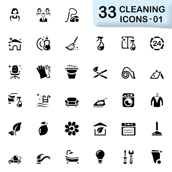 33 icônes de nettoyage noir 01 — Image vectorielle