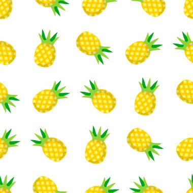 Beyaz arka planda ananas deseni var. Yaz, tropikal, egzotik, tazelik, sarma, duvar kağıdı, arka plan.