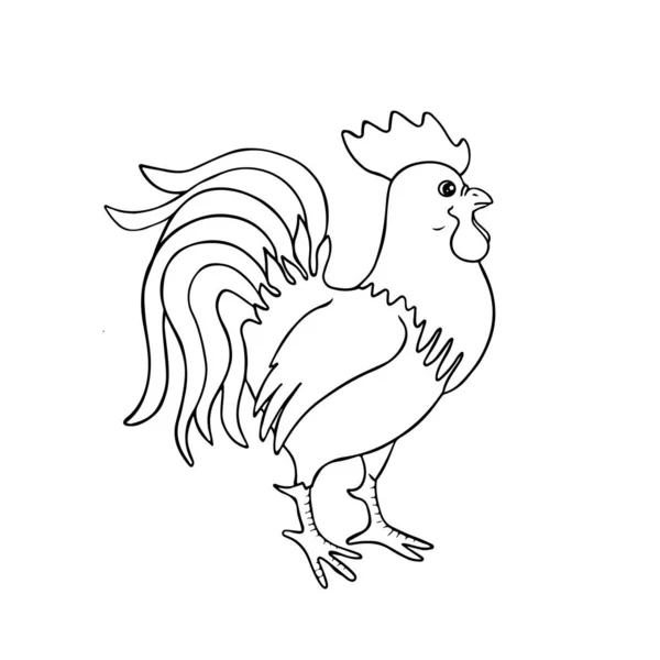 Cute cartoon cock for coloring page or book. Black and white outline illustration of animal character. — Stock Vector