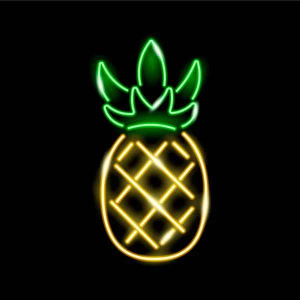 Icône lumineuse néon d'ananas isolé sur fond noir. Summer, concept tropique. Illustration vectorielle. — Image vectorielle