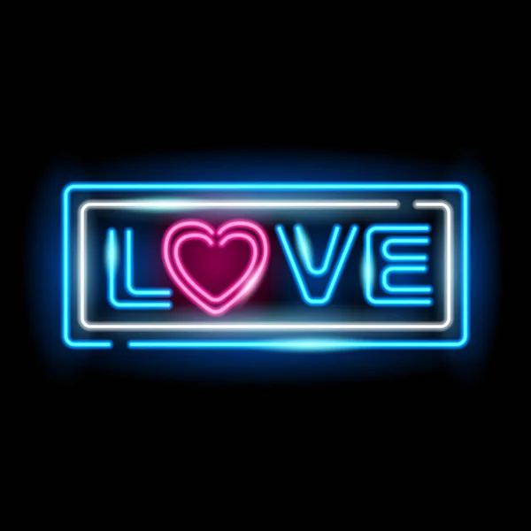 Neonfarbenes Liebeswort im Stil der Nachttafel isoliert auf schwarzem Hintergrund. Valentinstag, romantisch, liebevoll, Hochzeitskonzept. Vektorillustration. — Stockvektor