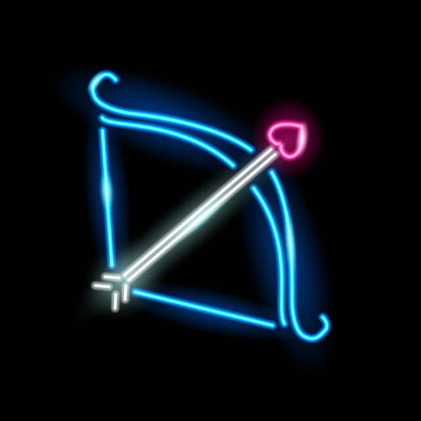 Neon ikona Cupid łuk i strzałka z sercem w stylu signboard nocy izolowane na czarnym tle. Miłość, Walentynki, romantyczna koncepcja łucznictwa. Ilustracja wektora. — Wektor stockowy