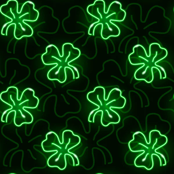 Seamless pattern with neon green shamrock. St. Patricks day concept. Vector illustration. — Stock Vector