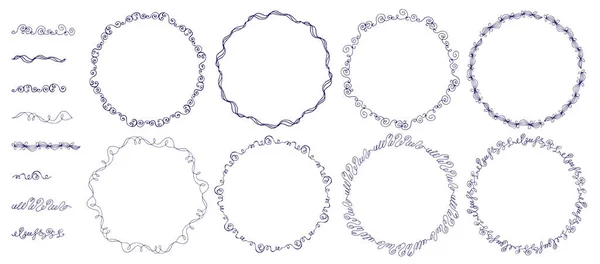 Línea vectorial dibujada a mano interminable conjunto borde. Corona decorativa decorativa estilo Doodle. Aislado sobre fondo blanco. — Archivo Imágenes Vectoriales