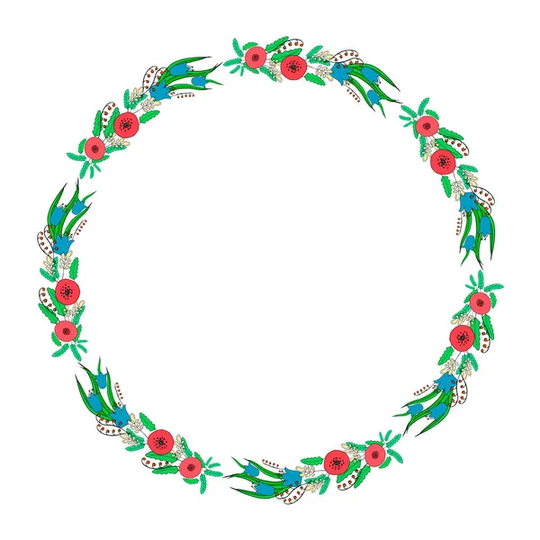 Elle çizilmiş çiçek çelengi. Vektör illüstrasyonu.